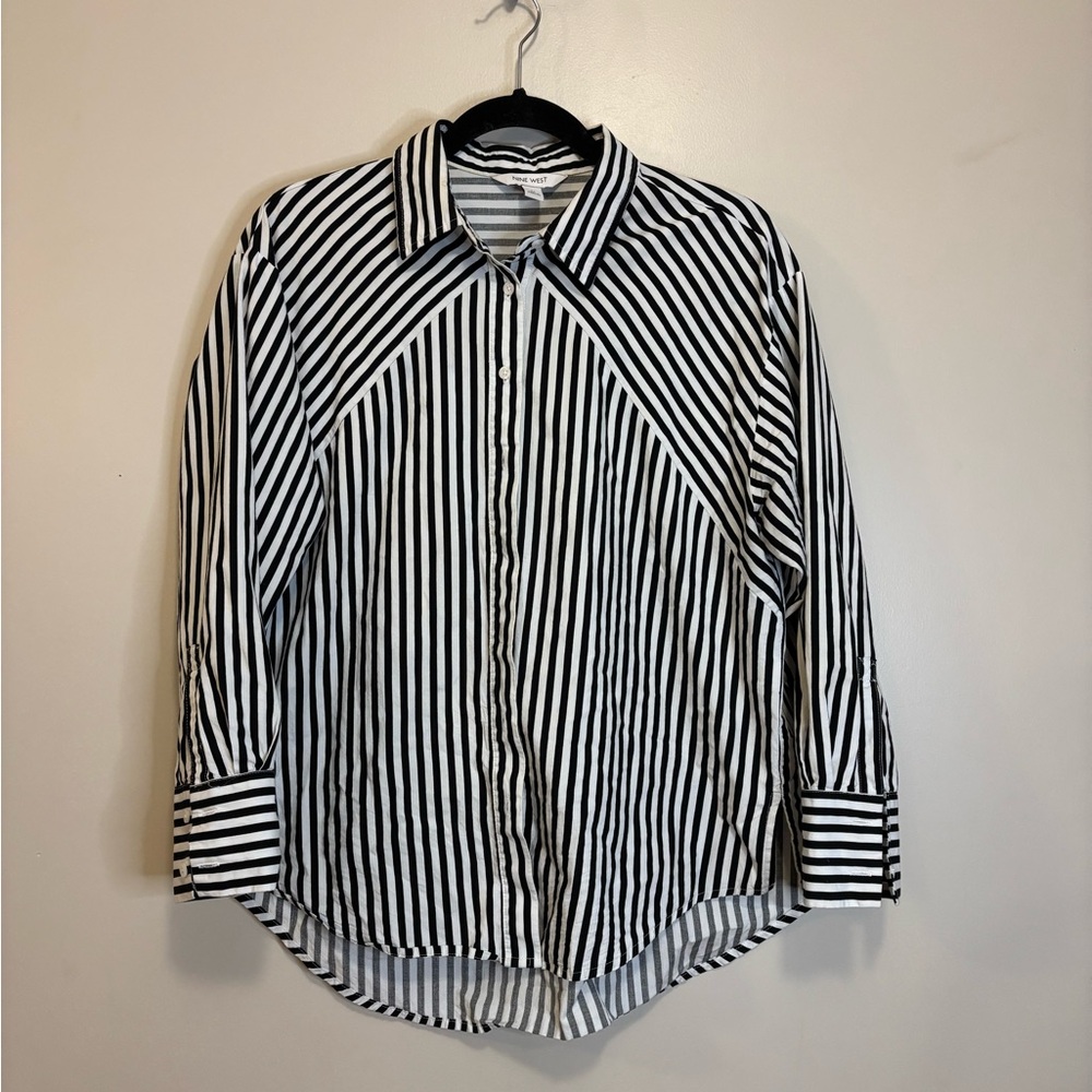 Nine West Men's Black and White Striped Shirt